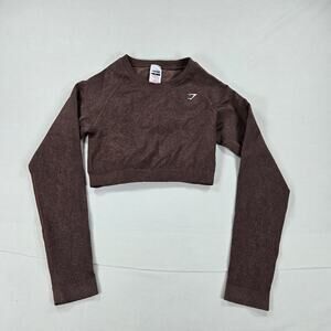 Gymshark Adapt Fleck Seamless Long Sleeve Crop Top in Brown Women's Size Medium